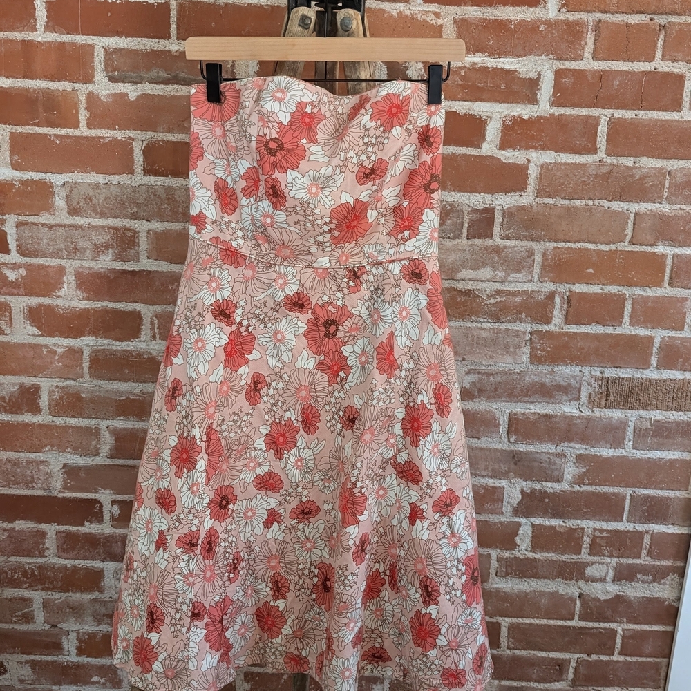 LOFT Strapless Floral Dress - Red and White
